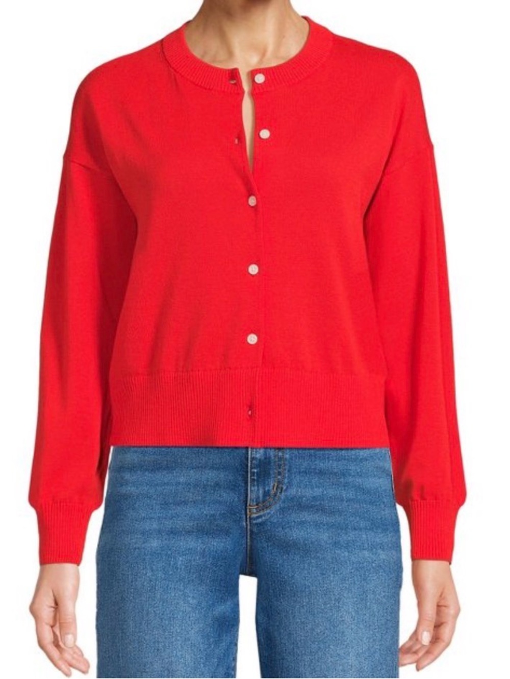 Lands' End Vibrant Red Button-Front Cardigan